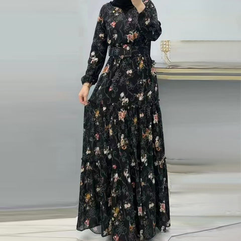 Women's New Flower Turtleneck Dress Fashion Commuter Muslim Dress