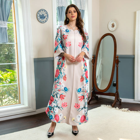 Muslim Robe Affordable Luxury Fashion Rhinestone Positioning Printing Arabic Ladies Dress