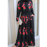 Fashion Rose Print Robe Dubai Dress