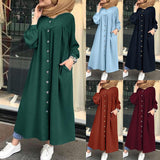 Long sleeve shirt dress casual pocket robe