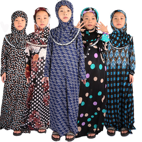 Robe Hui Girl Clothes Middle Eastern Islamic Floral Cloth Kids Prayer Robe