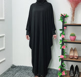 Solid Color Bat Sleeve Hooded Robe Dress