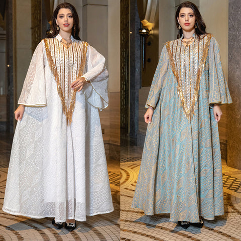 Festival Evening Dress Arabic Dubai Mesh Embroidered Sequins Robe Middle East