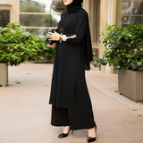 New Muslim Dubai Robe Pure Color Split Dress
