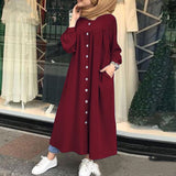 Long sleeve shirt dress casual pocket robe