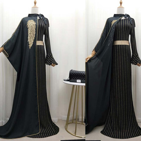 Queen Style Split Two-piece Suit Striped Robe Dress Pearl Embroidery Talma Cloak