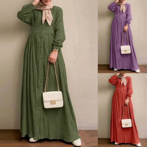 Vintage Long Sleeve Solid Color Tank Dress Women's Robe