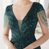 Sequined Evening Gown Green Beaded Presenter Bodycon