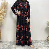 Fashion Big Rose Print Robe Dubai Dress
