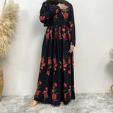 Fashion Big Rose Print Robe Dubai Dress