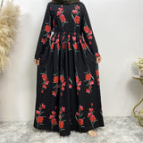 Fashion Big Rose Print Robe Dubai Dress