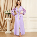 Patchwork Puff Sleeve Long Sleeve Arabic Dress