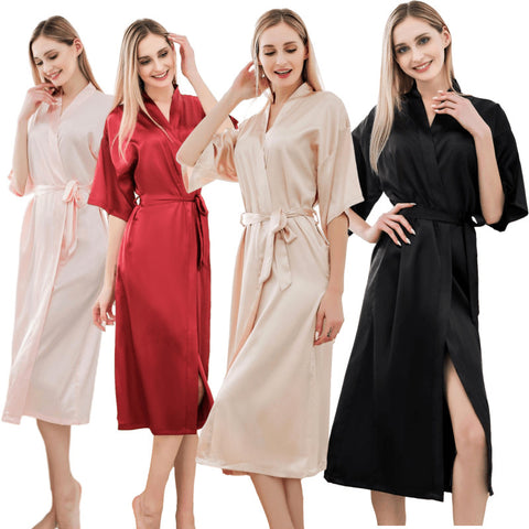 Satin Kimono Robes For Women Bride Long Robe Sleepwear