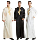 Arabian Middle East Stand Collar Embroidered Silk Robe