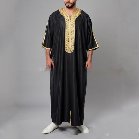 Arab Robe Hui Clothing Half Sleeve Embroidered Muslim