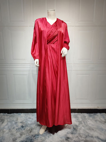 silk dress dubai Silk Dress Hunter Green modest dress featuring a cowl neckline with cinched waist and lantern sleeves. Dresses from Al Zen at Boksha
