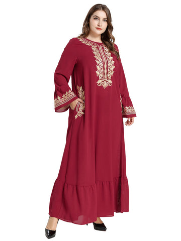 Fashion Arabian Plus Size Women's Embroidered Pockets And Muslim Long Skirt