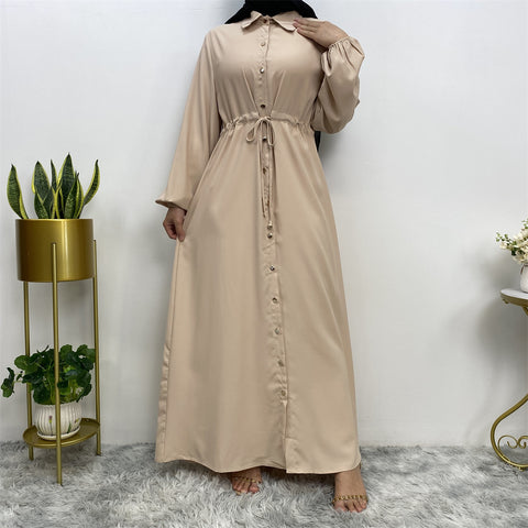 Clean Color Full Button Slim Fitting Dress